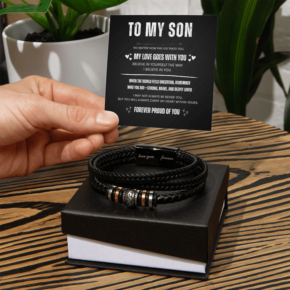 Braided Leather “Love You Forever” Bracelet for Son