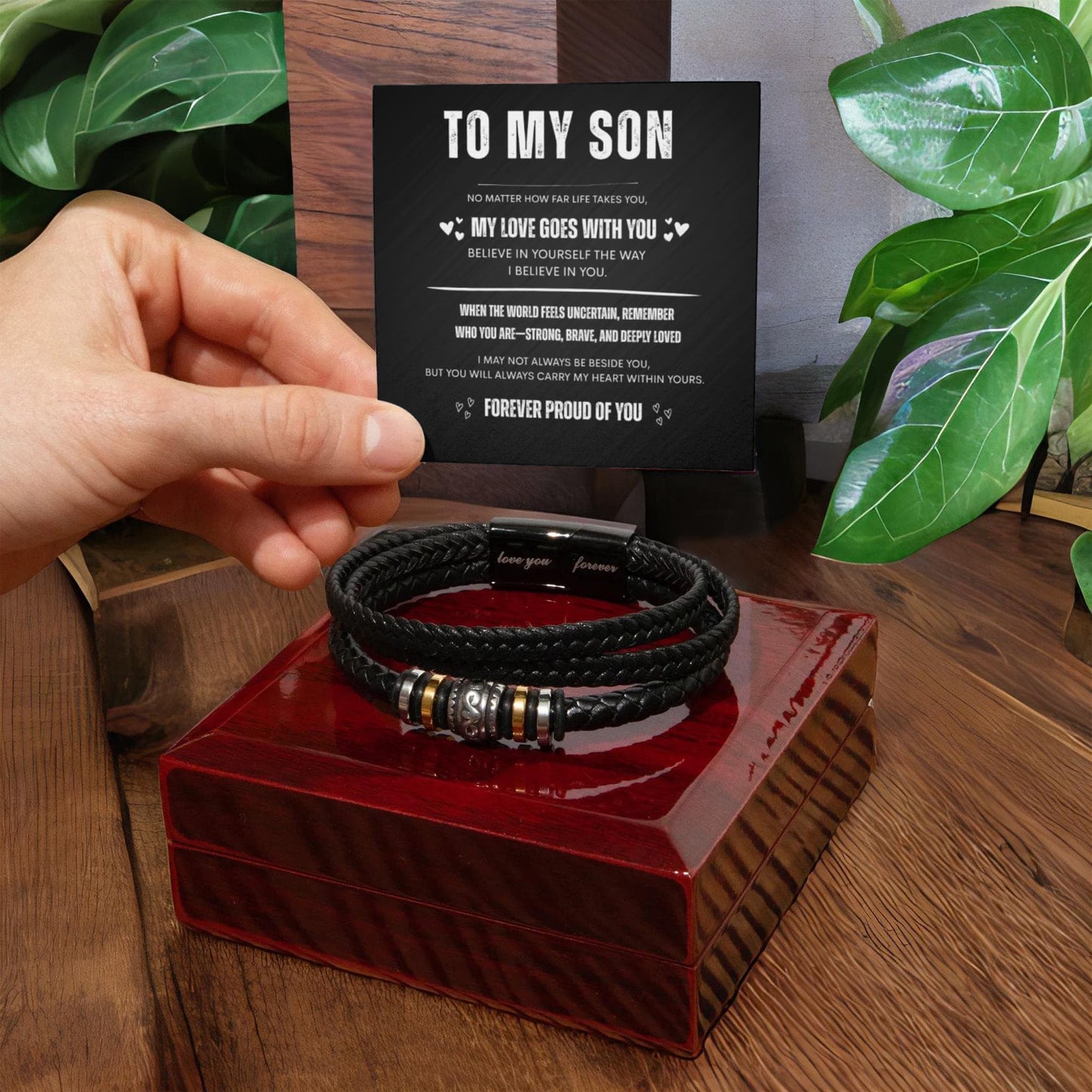 Gift for Son – “Love You Forever” Braided Leather Bracelet | Meaningful Gift from Family