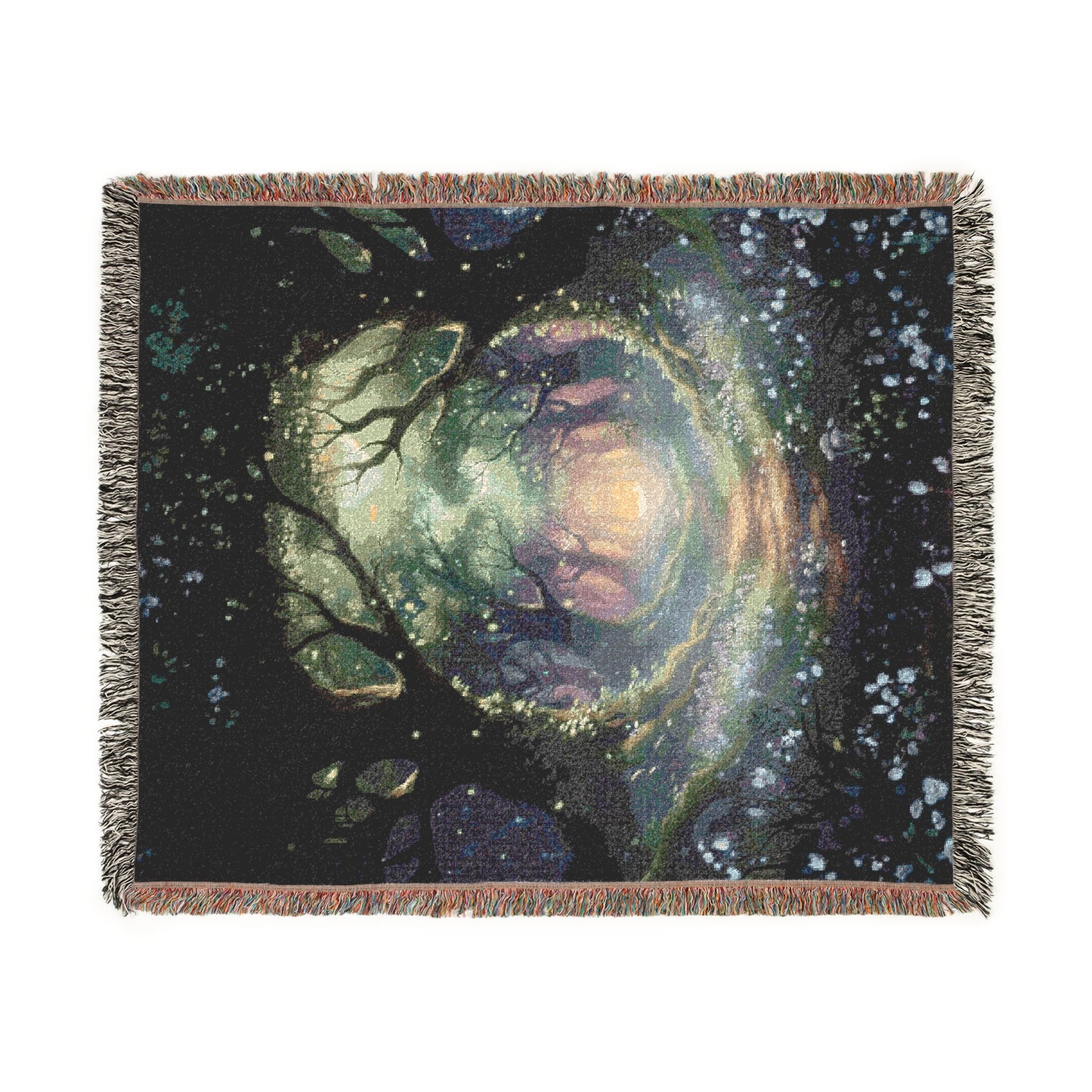 Mystic Forest Portal Woven Blanket — Ethereal Galaxy Throw for Cozy Home Decor