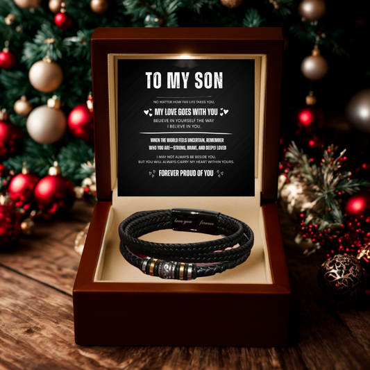 Braided Leather “Love You Forever” Bracelet for Son