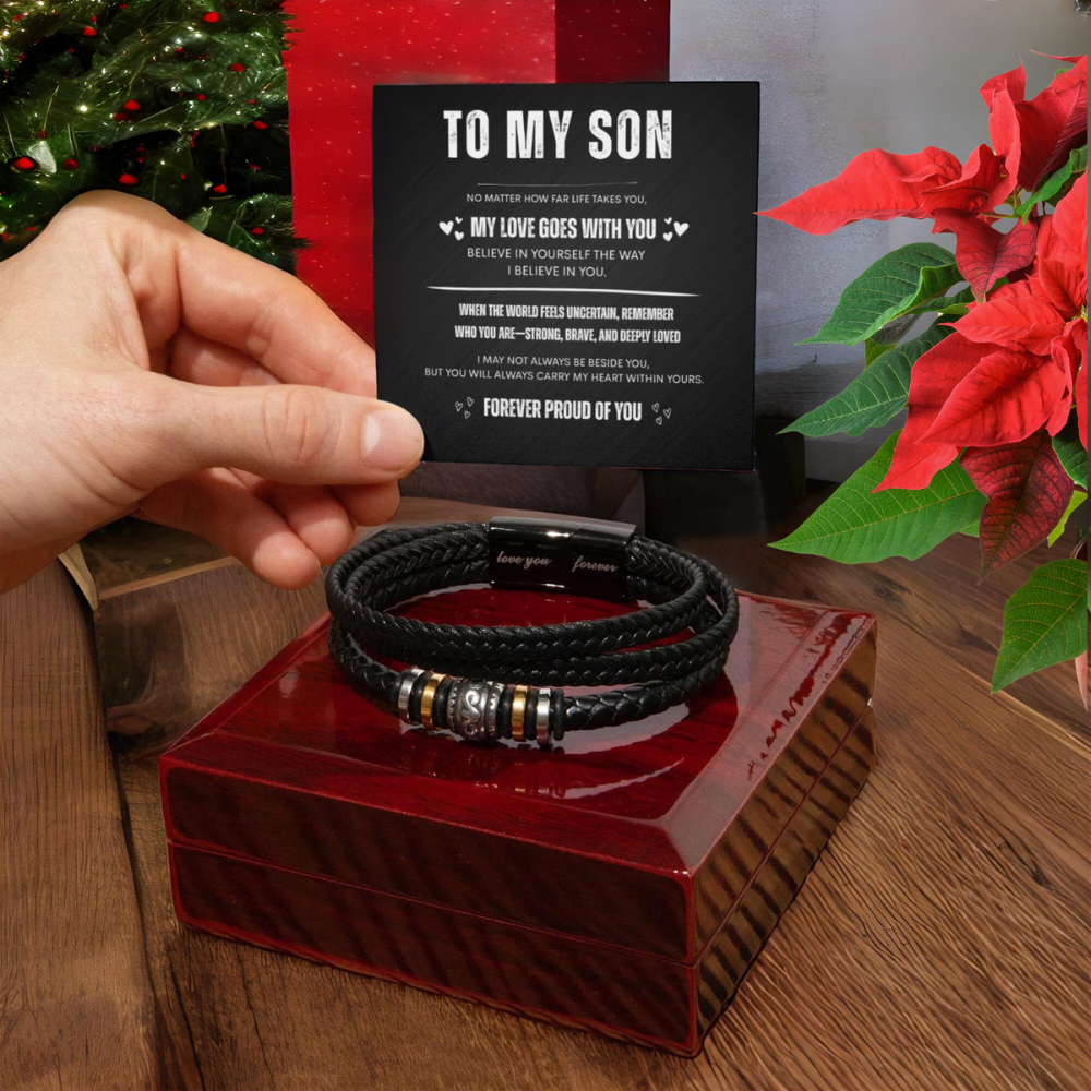 Braided Leather “Love You Forever” Bracelet for Son