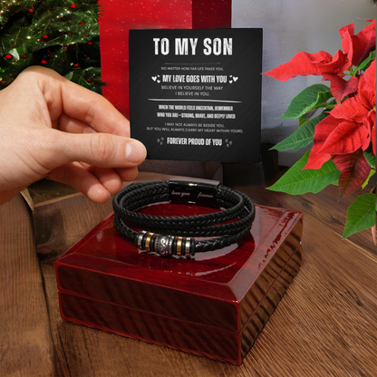 Braided Leather “Love You Forever” Bracelet for Son