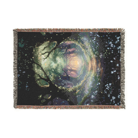 Mystic Forest Portal Woven Blanket — Ethereal Galaxy Throw for Cozy Home Decor