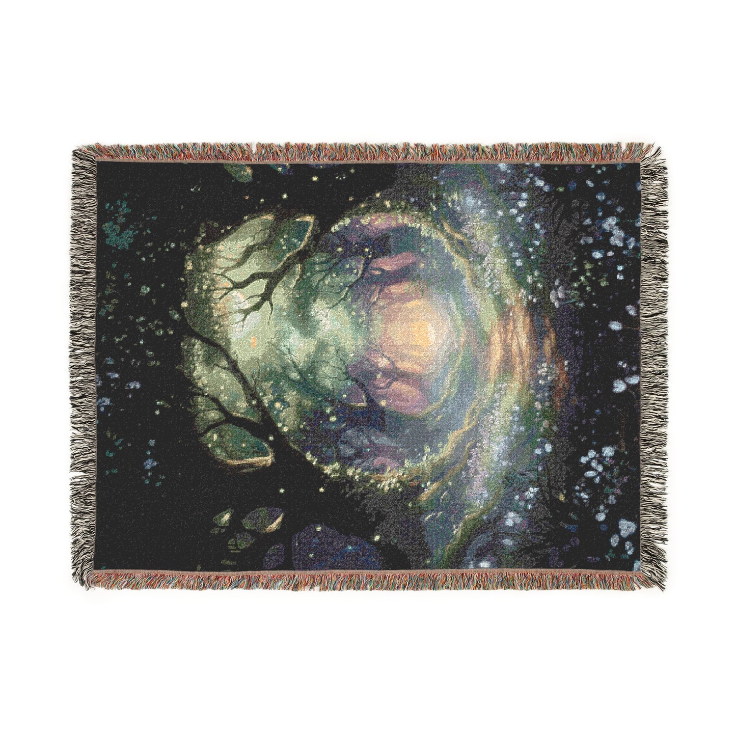 Mystic Forest Portal Woven Blanket — Ethereal Galaxy Throw for Cozy Home Decor
