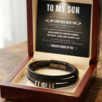 Braided Leather “Love You Forever” Bracelet for Son