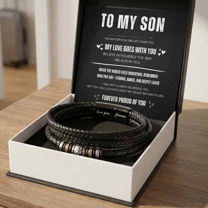Braided Leather “Love You Forever” Bracelet for Son