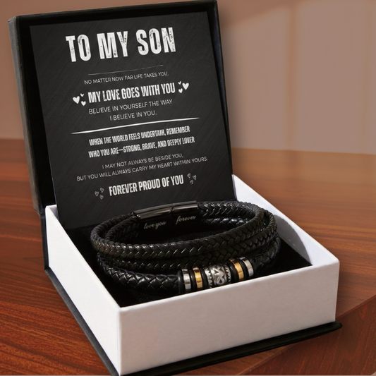 Braided Leather “Love You Forever” Bracelet for Son