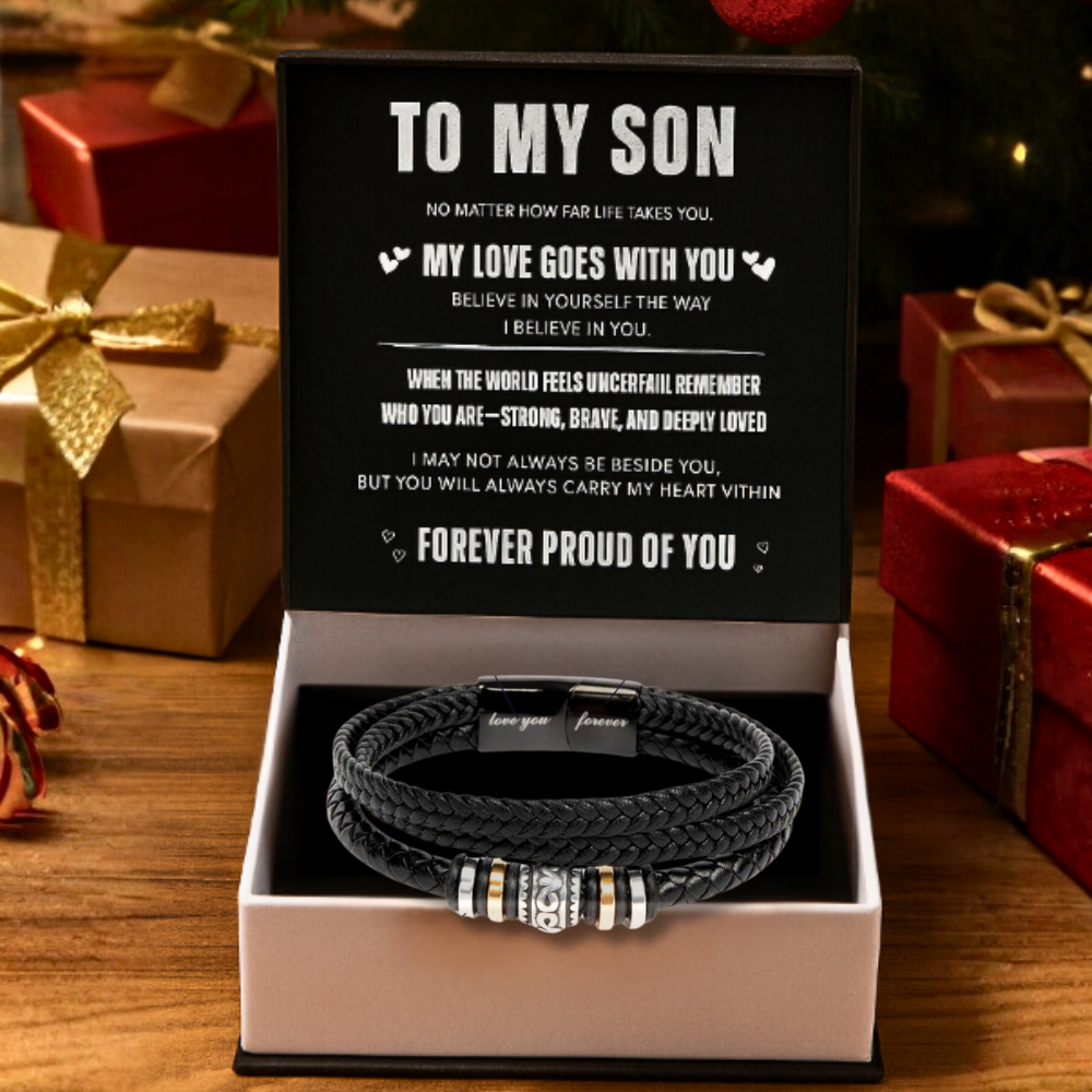 Braided Leather “Love You Forever” Bracelet for Son
