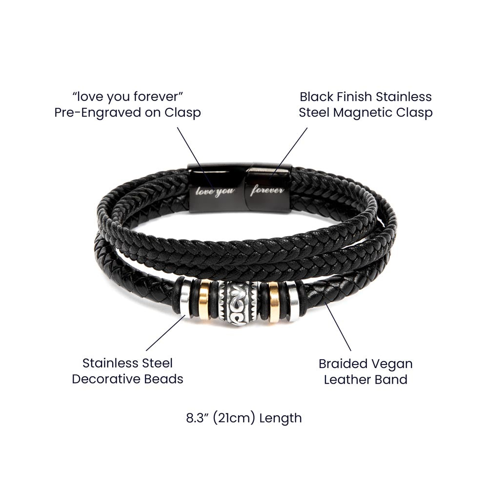 Gift for Son – “Love You Forever” Braided Leather Bracelet | Meaningful Gift from Family