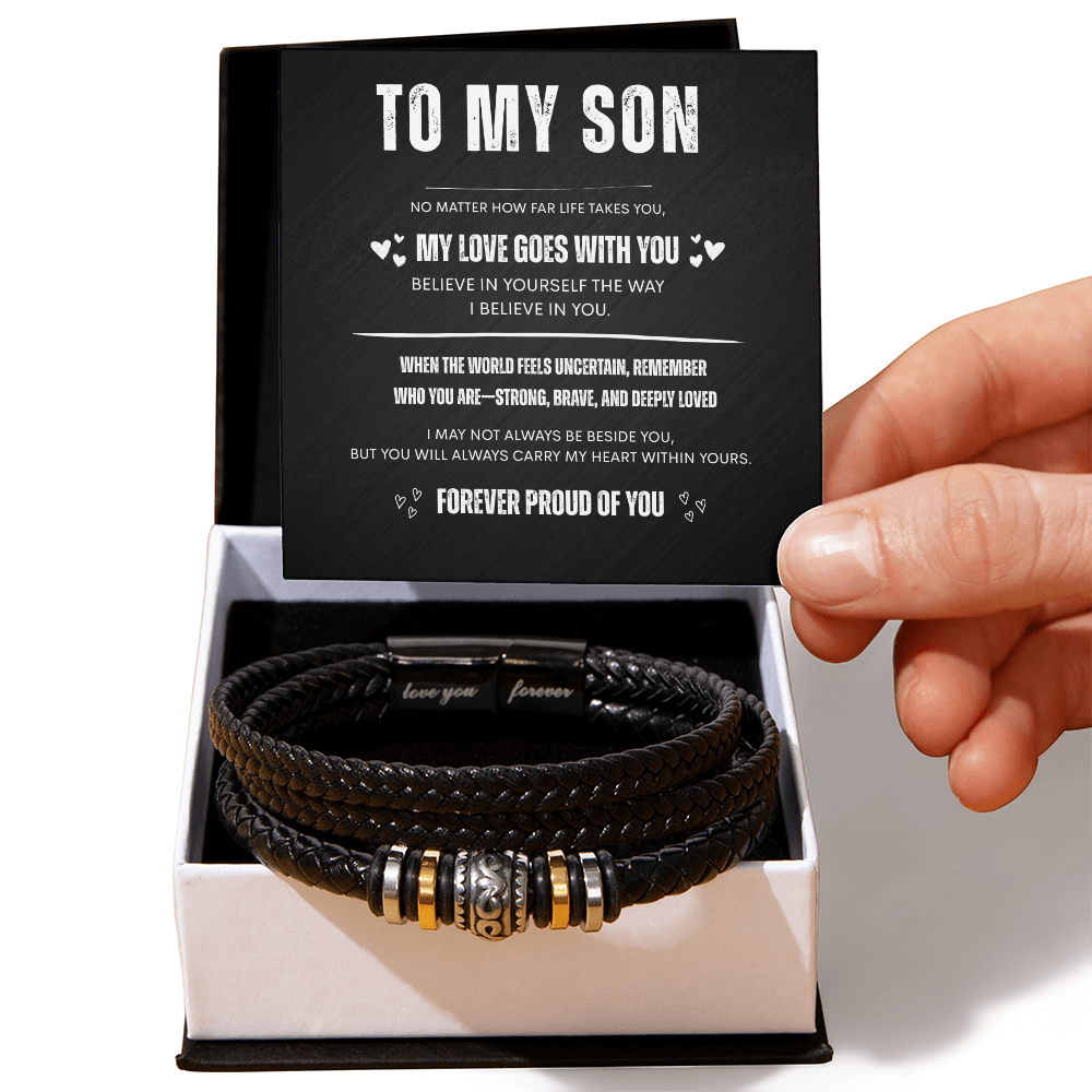 Gift for Son – “Love You Forever” Braided Leather Bracelet | Meaningful Gift from Family