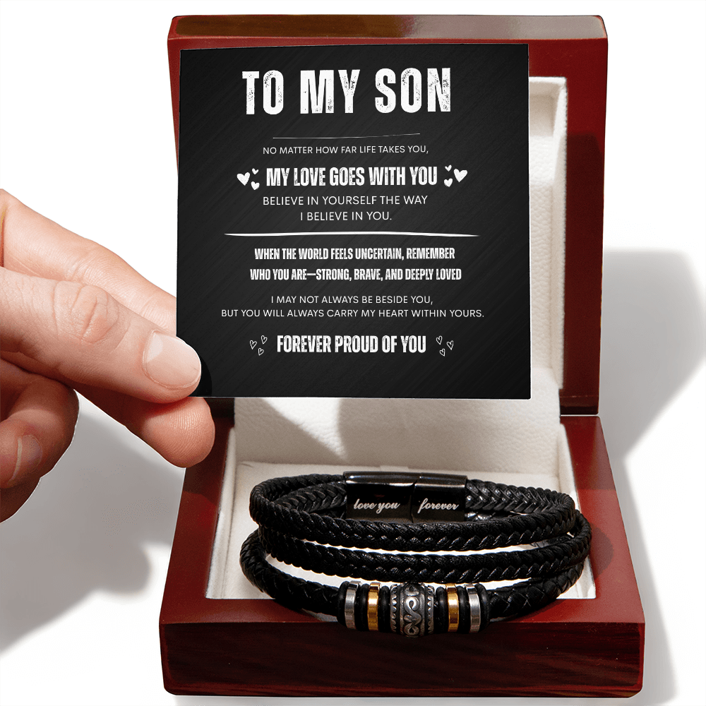 Gift for Son – “Love You Forever” Braided Leather Bracelet | Meaningful Gift from Family